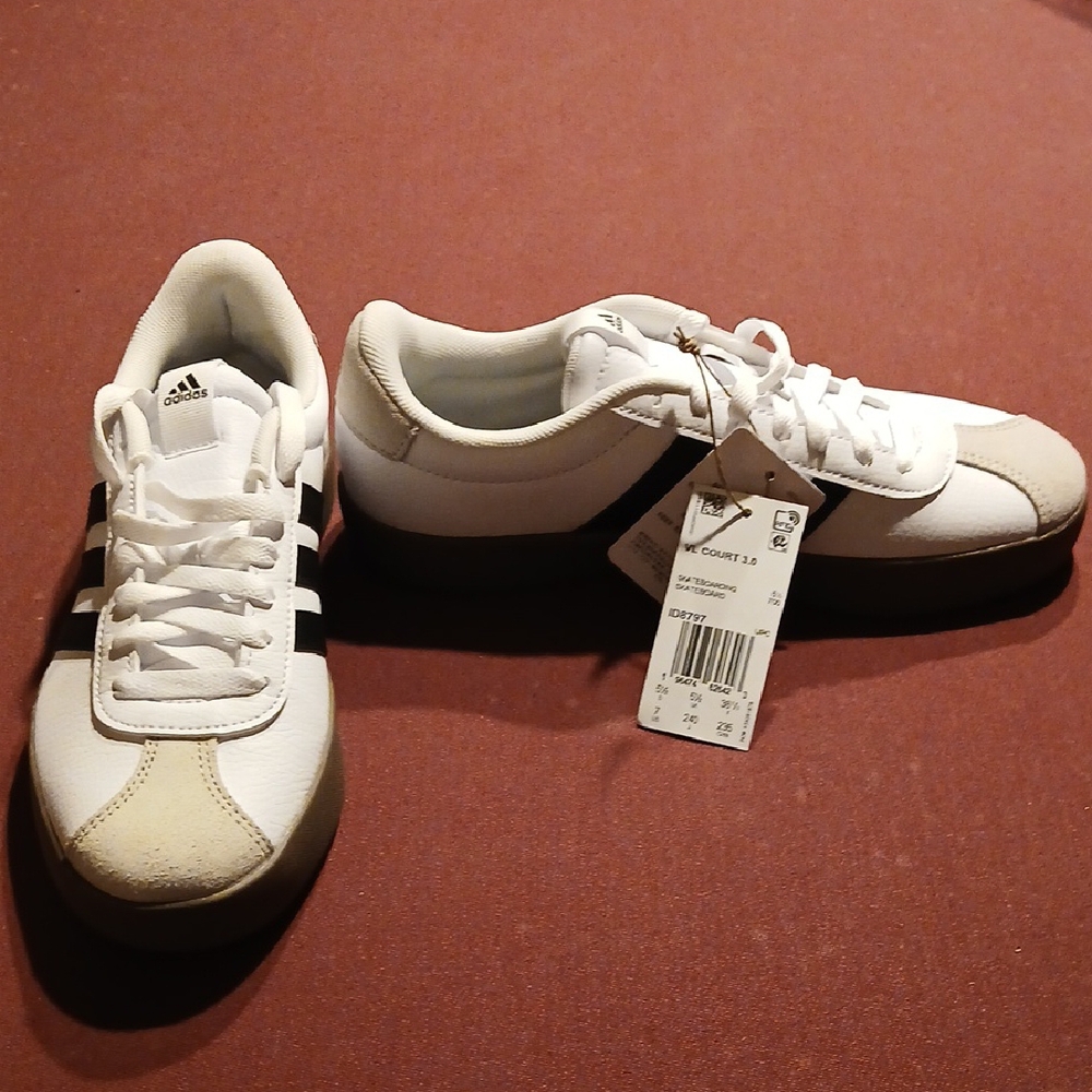 adidas Women White Sneakers with Black Stripes